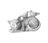 Statuetta decorativa in ferro a forma gatto e uccellini grigio Kaela