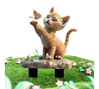 Statuetta decorativa per gatti da giardino | Picchetti per esterni - Ornamenti in acrilico piatti 2D a caccia di farfalle per patio giardino balcone