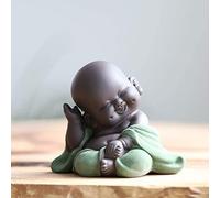 Statuetta del piccolo Buddha in ceramica, carinissima, creativa, ornamento artigianale classico e delicato in ceramica, ideale da regalare; accessori per il tè da 7 cm di altezza (verde)