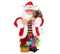 Statuetta di Babbo Natale con musica e braccia mobili, 33 x 15 x 13 cm, bambola animata con fiocchi di neve rotanti ed effetti LED, decorazione natalizia a batteria per la casa