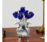 Statuetta di bouquet di rose in cristallo, simbolo senza tempo di eleganza e amore, statuette da collezione in vetro 3D con steli, fiore di rosa in vetro G-lass, regalo romantico per donne e mamme per