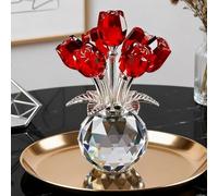 Statuetta di bouquet di rose in cristallo, simbolo senza tempo di eleganza e amore, statuette da collezione in vetro 3D con steli, fiore di rosa in vetro G-lass, regalo romantico per donne e mamme per