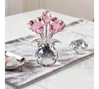 Statuetta di bouquet di rose in cristallo, simbolo senza tempo di eleganza e amore, statuette da collezione in vetro 3D con steli, fiore di rosa in vetro G-lass, regalo romantico per donne e mamme per