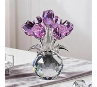 Statuetta di bouquet di rose in cristallo, simbolo senza tempo di eleganza e amore, statuette da collezione in vetro 3D con steli, fiore di rosa in vetro G-lass, regalo romantico per donne e mamme per