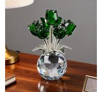 Statuetta di bouquet di rose in cristallo, simbolo senza tempo di eleganza e amore, statuette da collezione in vetro 3D con steli, fiore di rosa in vetro G-lass, regalo romantico per donne e mamme per