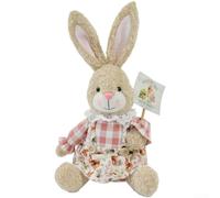 Statuetta di coniglietto pasquale in paglia di 32 cm, coppia di coniglietti pasquali con orecchie pieghevoli, coppia di conigli dolci che tengono carote per interni ed esterni, morbida decorazione