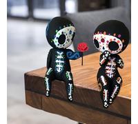 Statuetta di coppia di teschi di zucchero, decorazione dipinta a mano, statua messicana dell'altare di Día de Muertos, decorazione romantica per la casa, scaffale da scrivania (14 cm di altezza)