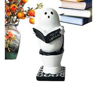 Statuetta di fantasma di Halloween, statua di fantasma che legge il libro sul WC, scultura festiva gotica carina statuetta per tavolo donne sul posto di lavoro mensola scrivania vacanze casa feste