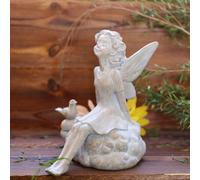 Statuetta di fata e uccellino da giardino, regalo ornamentale per esterni e