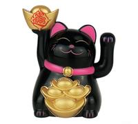 Statuetta di gatto fortunato che sventolava per Feng Shui ad energia solare, ornamento in plastica per qualsiasi ambiente (nero)