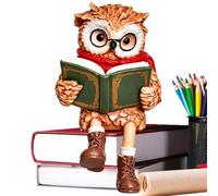 Statuetta di gufo che legge la foresta animale seduto statua decorazione | Scaffale rustico con gufo che legge un libro per appartamento soggiorno studio scrivania mensola mensola ingresso tavolo