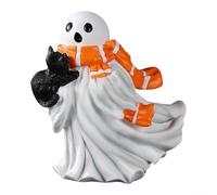 Statuetta di Halloween Gh-ost, spettrale e carina statua in resina a forma di gatto nero, decorazione a forma di gatto con cappello e zucca, statua decorativa per interni per la decorazione domestica