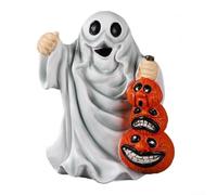 Statuetta di Halloween Gh-ost, statua spettrale in resina a forma di gatto nero, decorazione con gatto con cappello e zucca, statua decorativa per interni per la decorazione domestica (C)