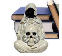 Statuetta di Halloween, teschio mietitore in resina, cappello con statua della morte incandescente, accessorio per casa infestata, ornamento gotico da scrivania per camera da letto, studio, libreria