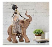 Statuetta di indigena seduta su elefante C/ELEFANTE dimensioni 22,5x12x h 32,5 cm colore dorato multicolor