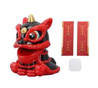 Statuetta di Leone Fortunato, Leone Sveglio che Annuisce Automaticamente con Testa ad Energia Solare Porta Ornamento Della Fortuna per la Decorazione Domestica Dell'esposizione (Nero)