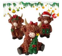 Statuetta di - Statua delle Highland da 5 pollici | Decorazioni per la fattoria in resina - Set di mini ornamenti per animali da 3 pezzi per scrivania, scaffale o espositore da tavolo, ideali pe