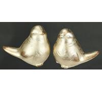 Statuetta di uccello in ceramica, set da 2 pezzi, 12 x 14 x 9 cm, decorazione dorata, statuetta di uccello, statuetta di uccello, in ceramica, decorazione per l'autunno, decorazione natalizia,