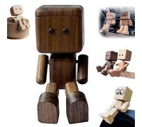 Statuetta di uomo che scuote in legno, fatta a mano, con molteplici decorazioni magnetiche, divertente decorazione per cruscotto dell'auto, piccole bambole nerd (A)
