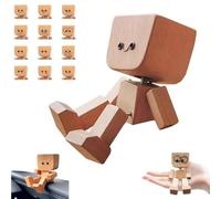 Statuetta di uomo in legno agitante, bambola con 12 espressioni magnetiche, gambe a molla, divertente decorazione per cruscotto dell'auto