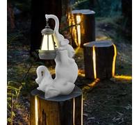 Statuetta Elefante da Giardino con Lanterna Solare in Resina Grigio Scuro