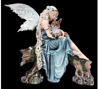 Statuetta Elfenfigur Waldelfe Elaria con Volpe, Fanciulla Fatata, H 25 cm