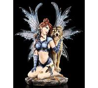 Statuetta Elfo - Celeste con Lupo - Elfa Figura Elfo Fata Fairy Decorazione