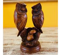 Statuetta famiglia di gufi scultura in legno