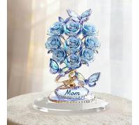 Statuetta Floreale Personalizzata con Nome, Targa Acrilica Personalizzata Farfalla e Rosa per Mamma, Rosa Stabilizzata Regali per Festa Della Mamma, Nonna, Mamma, Donna, Compleanno