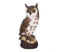 Statuetta Gufo su Base Pietra per Giardino 17x10cm(Brown feather) | Resina sintetica , design realistico, a pioggia e per sole, altezza 17cm, per facile pulizia