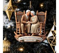 Statuetta in legno con scritta "Growing Old Together", regalo piatto 2D personalizzato per coppie, simboleggia l'amore duraturo, coppia anziana seduta su sedie a dondolo insieme ornamenti