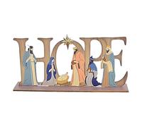 Statuetta in legno per presepe, con scritta "Hoping" (lingua italiana non garantita), per decorazioni per la casa e per feste per riunioni religiose