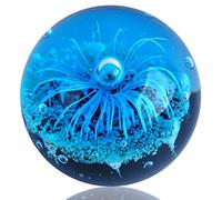 Statuetta in vetro soffiato a mano con fiore blu, sfera di vetro blu fermacarte, ornamento di piante marine per acquario, collezione di piante marine per regalo di compleanno