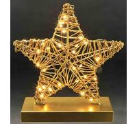 Statuetta luminosa a forma di stella in metallo e cordoncino su base | statuetta decorativa a LED bianco caldo | oro | funzionamento a batteria 3 x AAA | con timer | decorazione natalizia lampada da
