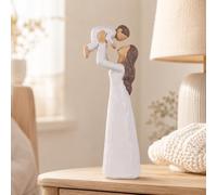 Statuetta madre e figlio, dipinta a mano, statua in resina con mamma che solleva, sentimentale per la nonna, decorazione artistica per la casa per caminetto, ricordo del bambino (bianco)