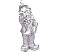 Statuetta Nano da Giardino con Dito Medio alzato - per Giardini - Argentato - 15 x 12 x 32 cm