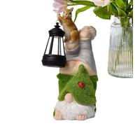 Statuetta Nano da Giardino - Sculture divertenti resistenti sbiadimento con lampade | Decorazione solare Nano con Scoiattolo che porta una lanterna - Per giardino, prato, patio, balcone,