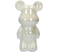 Statuetta Orsetto Teddy, salvadanaio in ceramica bianco perla grande