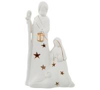 Statuetta portacandele della Natività in Ceramica in Bianco e Oro 23x12x39 cm