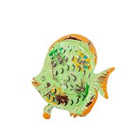 Statuetta portacandele di un pesce di ferro in verde e arancione 22x6x22 cm