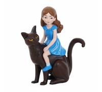 Statuetta Ragazza su Gatto Nero Dettagli Dipinti a Mano per Scrivania, Giardino