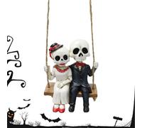Statuetta scheletro di swing in resina - Statuetta scheletro swing di Halloween | Decorazione della coppia di scheletri di Halloween | Decorazione stagionale per uffici Biblioteca Patio Eaves