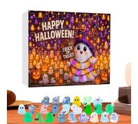 Statuette con calendario di Halloween, 24 giorni, kit fantasma in miniatura che si illumina al buio, decorazione da scrivania in resina, per uomini, donne, bambini, famiglia, adolescenti