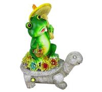 Statuette da esterno, decorazioni da giardino con tartarughe e rane con piante grasse e luci solari a LED, simpatiche tartarughe che trasportano statue da giardino con foglie di loto rane per