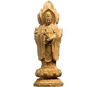 Statuette di Buddha in Legno a Tre Facce da 20 cm Statua di Buddha Ornamenti da Giardino Artigianato Intaglio del Legno Statue di Buddha per la Decorazione Domestica