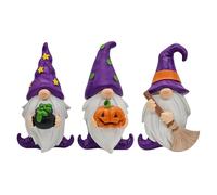 Statuette di gnomi da cortile, set di tre statue in resina, dettagli dipinti a mano, materiale resistente alle intemperie, decorazione per Halloween, decorazione per finestra sul posto di lavoro