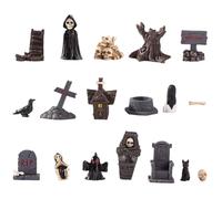 Statuette di Halloween 18 pezzi in resina Statua del villaggio di Halloween Statuetta di fantasma con testa di teschio horror, miniature per decorazioni per la casa Desktop Figurine di fantasmi