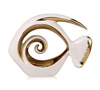 Statuette di pesci in ceramica bianco oro - Decorazione costiera per casa, centrotavola moderni oceanici per soggiorno, bagno, ufficio, casa sulla spiaggia, nautico, litorale, ingresso, espositore
