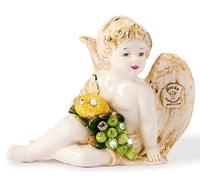 Statuina Angelo Custode Statuetta Angeli in Porcellana Capodimonte con Frutti