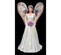 Statuina Angelo - Sposi Con Bouquet Fiori Fantasy Decorazione Angelo 37cm Bianco